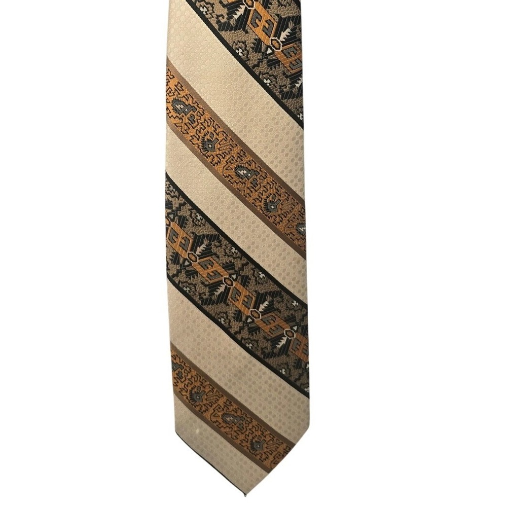 VINTAGE Gentry Beau Brummell Polyester Neck Tie Brown‎ Tan Gold